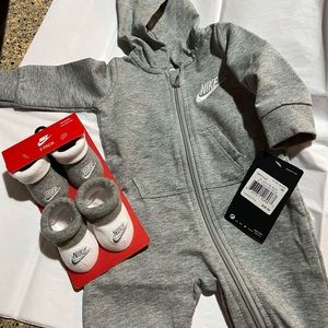 Baby Nike Hoodie Coverall + booties  _ Baby Boy Outfit _ 3 month
